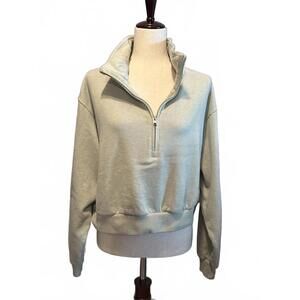Hollister Women's Light Green Half-Zip Sweatshirt, Large